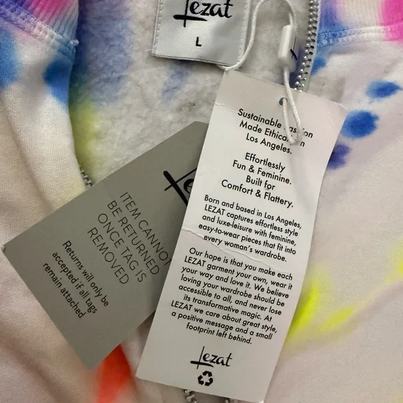 Lezat Multicolor Tie Dye Zip Front Fleece Jumpsuit Large Cozy Athleisure NWT - Picture 6 of 7